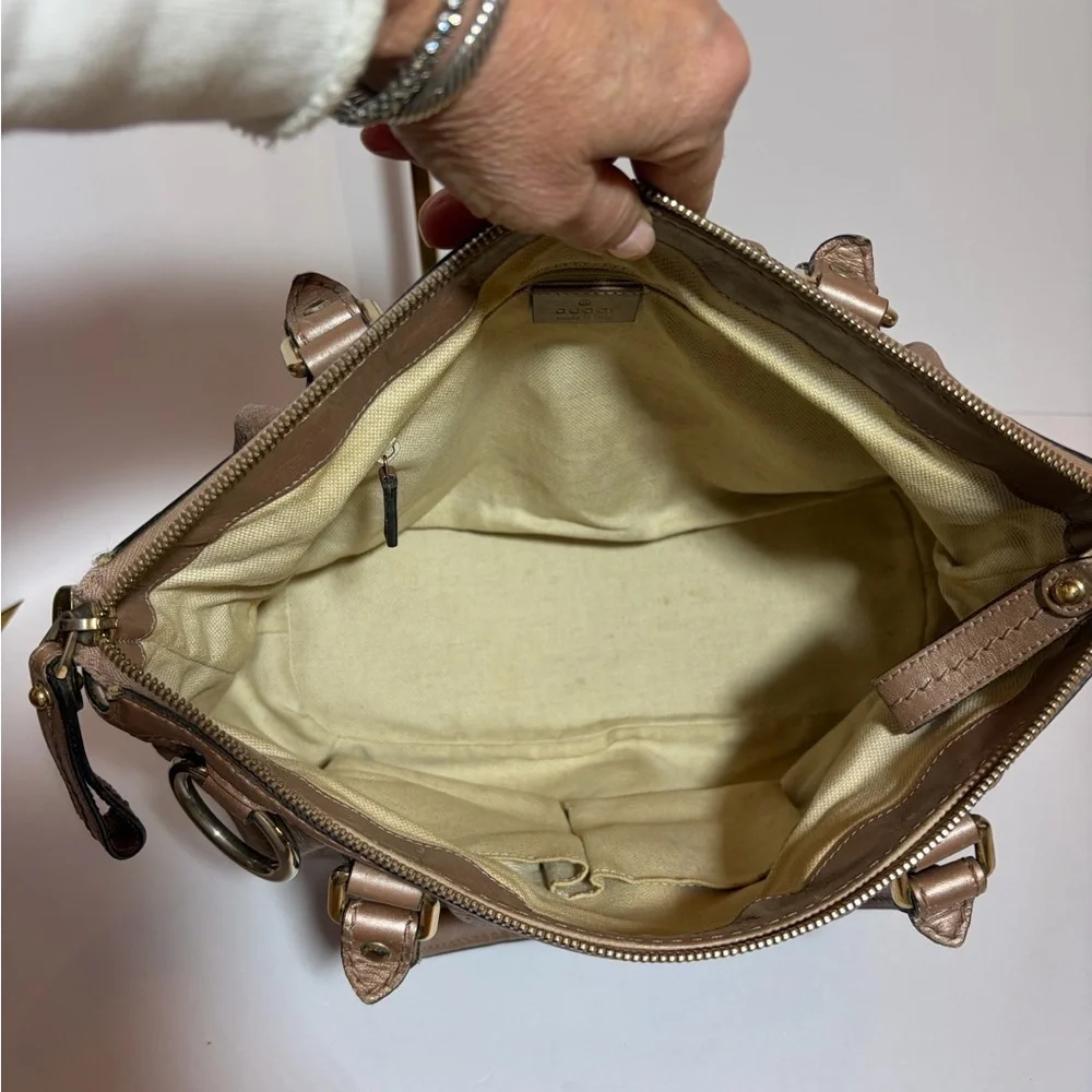 Metallic Blush Guccissima Leather Handbag